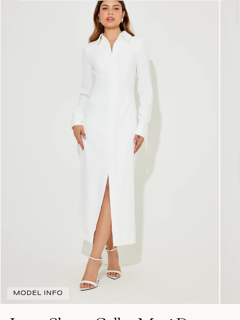 Muse White Collared Maxi Dress with Front Slit